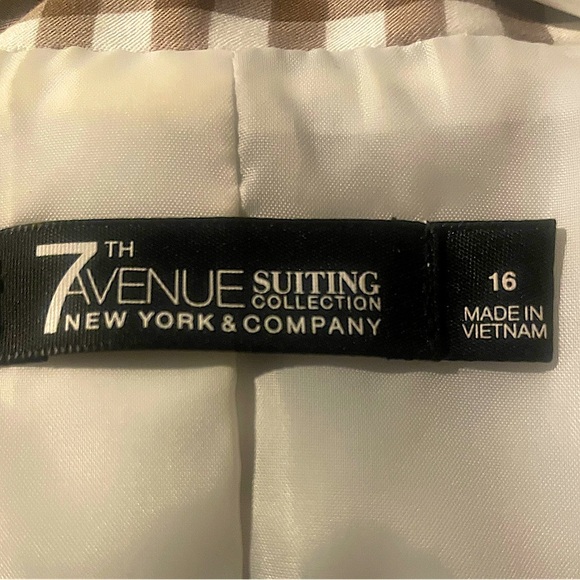 7th Avenue Suiting Plus Size 16 Brown & White Checkered Professional Blazer - Picture 7 of 8